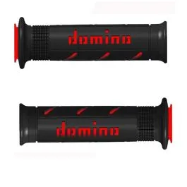 Coppia manopole moto nero/rosso forate domino