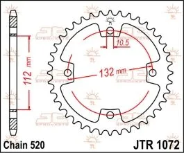 JT SPROCKETS JTR1072.38 REAR REPLACEMENT SPROCKET 38 TEETH 520 PITCH NATURAL C49 HIGH CARBON STEEL