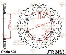 JT SPROCKETS JTR245/3.42 REAR REPLACEMENT SPROCKET 42 TEETH 520 PITCH NATURAL C49 HIGH CARBON STEEL