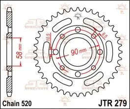 JT SPROCKETS JTR279.39 REAR REPLACEMENT SPROCKET 39 TEETH 520 PITCH NATURAL STEEL