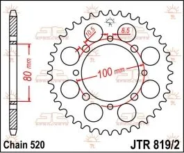 JT SPROCKETS JTR819/2.41 REAR REPLACEMENT SPROCKET 41 TEETH 520 PITCH NATURAL C49 HIGH CARBON STEEL