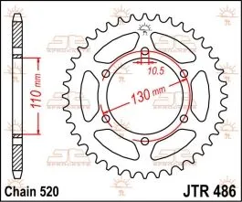 JT SPROCKETS JTR486.38 REAR REPLACEMENT SPROCKET 38 TEETH 520 PITCH NATURAL C49 HIGH CARBON STEEL