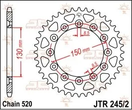 JT SPROCKETS JTR245/2.44 REAR REPLACEMENT SPROCKET 44 TEETH 520 PITCH NATURAL C49 HIGH CARBON STEEL