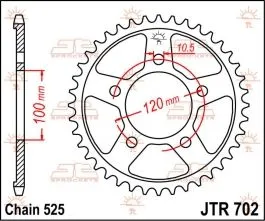 JT SPROCKETS JTR702.46 REAR REPLACEMENT SPROCKET 46 TEETH 525 PITCH NATURAL C49 HIGH CARBON STEEL