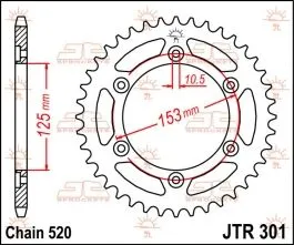 JT SPROCKETS JTR301.40 REAR REPLACEMENT SPROCKET 40 TEETH 520 PITCH NATURAL C49 HIGH CARBON STEEL