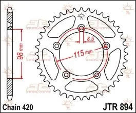 JT SPROCKETS JTR894.48 REAR REPLACEMENT SPROCKET 48 TEETH 420 PITCH NATURAL C49 HIGH CARBON STEEL