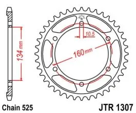 JT SPROCKETS JTR1307.44 REAR REPLACEMENT SPROCKET 44 TEETH 525 PITCH NATURAL C49 HIGH CARBON STEEL