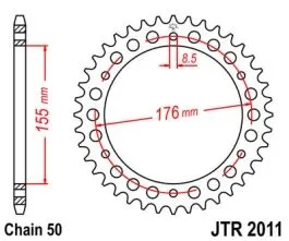 JT SPROCKETS JTR2011.44 REAR REPLACEMENT SPROCKET 44 TEETH 50 PITCH NATURAL C49 HIGH CARBON STEEL