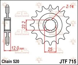 JT SPROCKETS JTF715.12 FRONT REPLACEMENT SPROCKET 12 TEETH 520 PITCH NATURAL STEEL