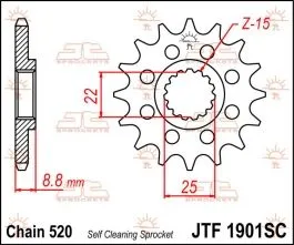 JT SPROCKETS JTF1901.15SC FRONT SELF CLEANING SPROCKET 15 TEETH 520 PITCH NATURAL CHROMOLY STEEL ALLOY