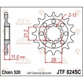 JT SPROCKETS JTF824.13SC FRONT SELF CLEANING SPROCKET 13 TEETH 520 PITCH NATURAL CHROMOLY STEEL ALLOY