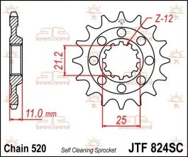 JT SPROCKETS JTF824.14SC FRONT SELF CLEANING SPROCKET 14 TEETH 520 PITCH NATURAL CHROMOLY STEEL ALLOY