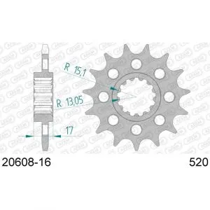 Pignone Afam Honda CBR 900 00-03/ Hornet 900/ CBR 1000 RR/ VTR SP1/2/RC51, catena 520, denti 16, con fori alleggerimento