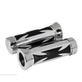 Coppia manopole moto custom chopper misure 22/25 argento e nero