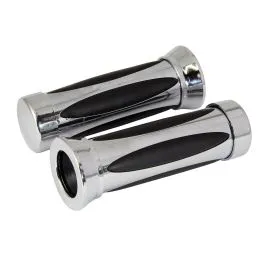 Coppia manopole moto custom oval misure 22/25 argento e nero