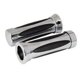 Coppia manopole moto custom oval misure 25/28 argento e nero