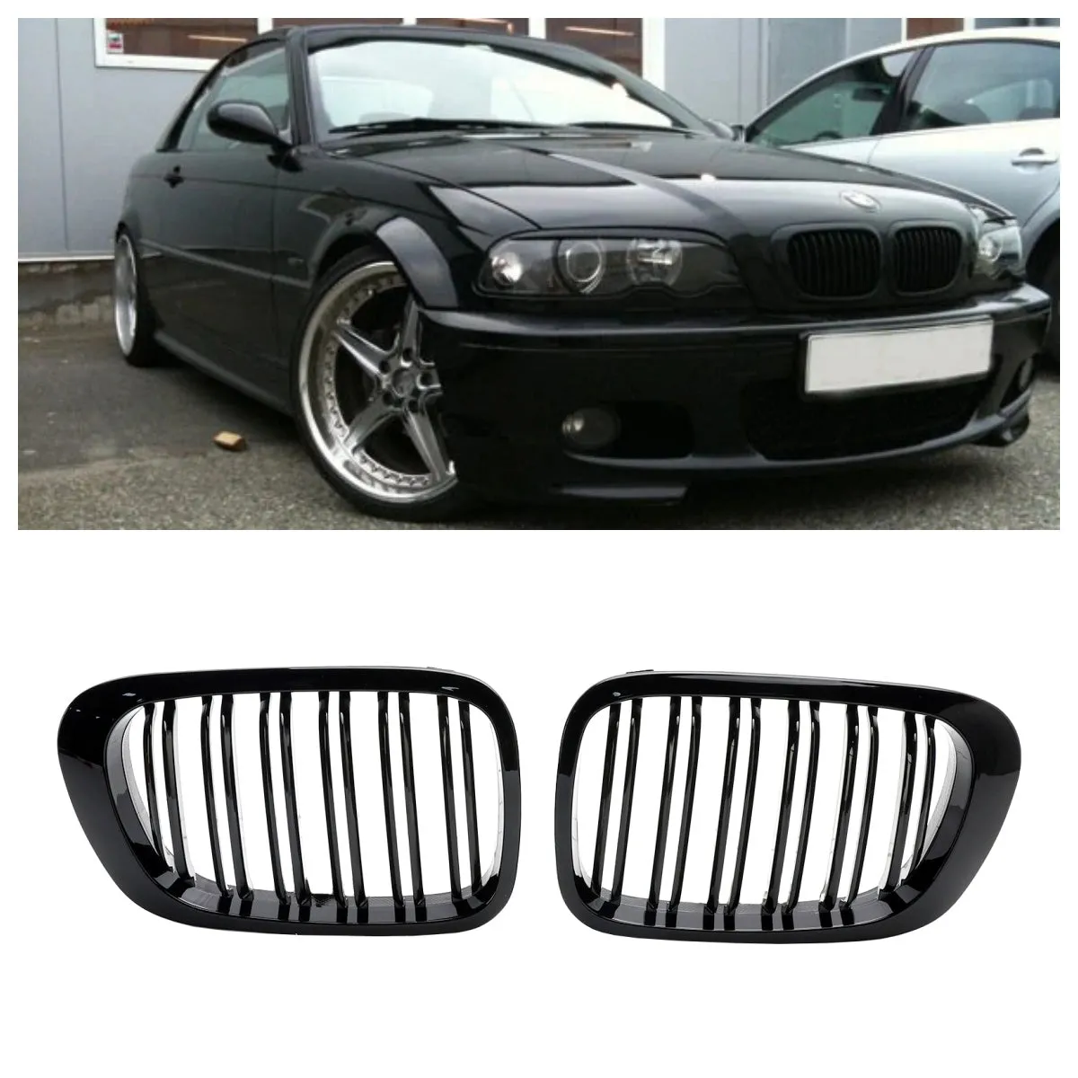 Calandre avant double ligne noir brillant pour BMW E46 Coupé/Cabridet 1998 1999 2000 2001