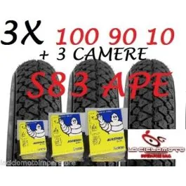 set 3 copertoni 100 90 10 + 3 camere michelin s83 ape 50