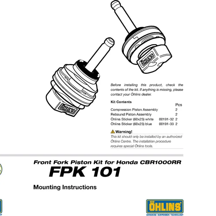 Honda Cbr1000rr 2008 > 2011 Ohlins Accessori Fpk 101-FPK101-38187
