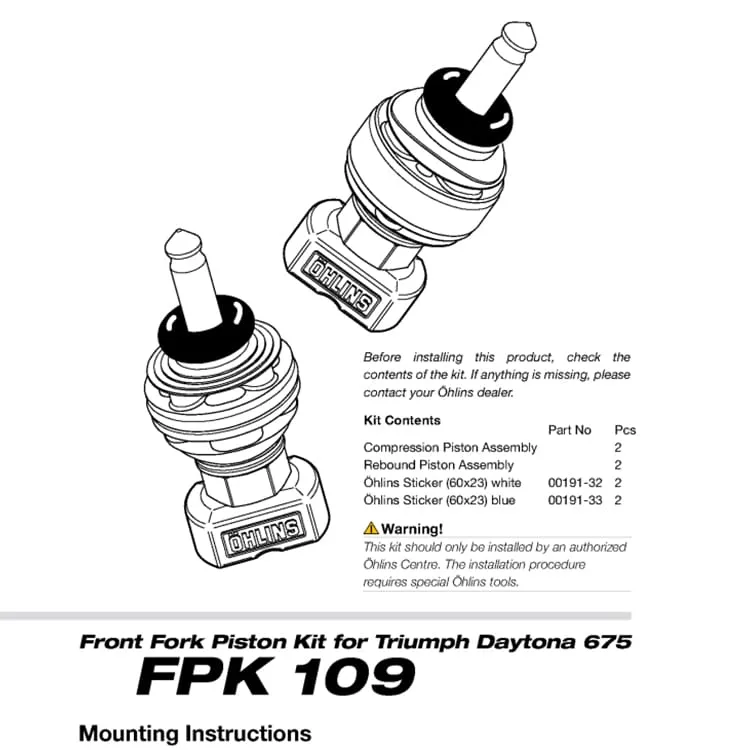 Triumph Daytona 675 2008 Ohlins Accessori Fpk 109-FPK109-38662