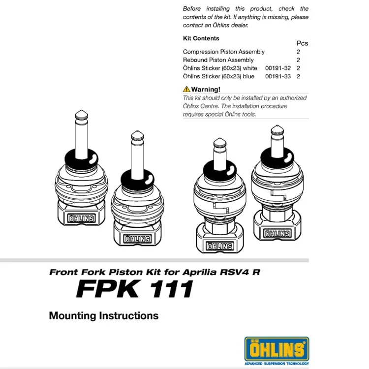 Aprilia Rsv 4 R Showa Forcella Anteriore 2010 > 2011 Ohlins Accessori Fpk 111-FPK111-37789
