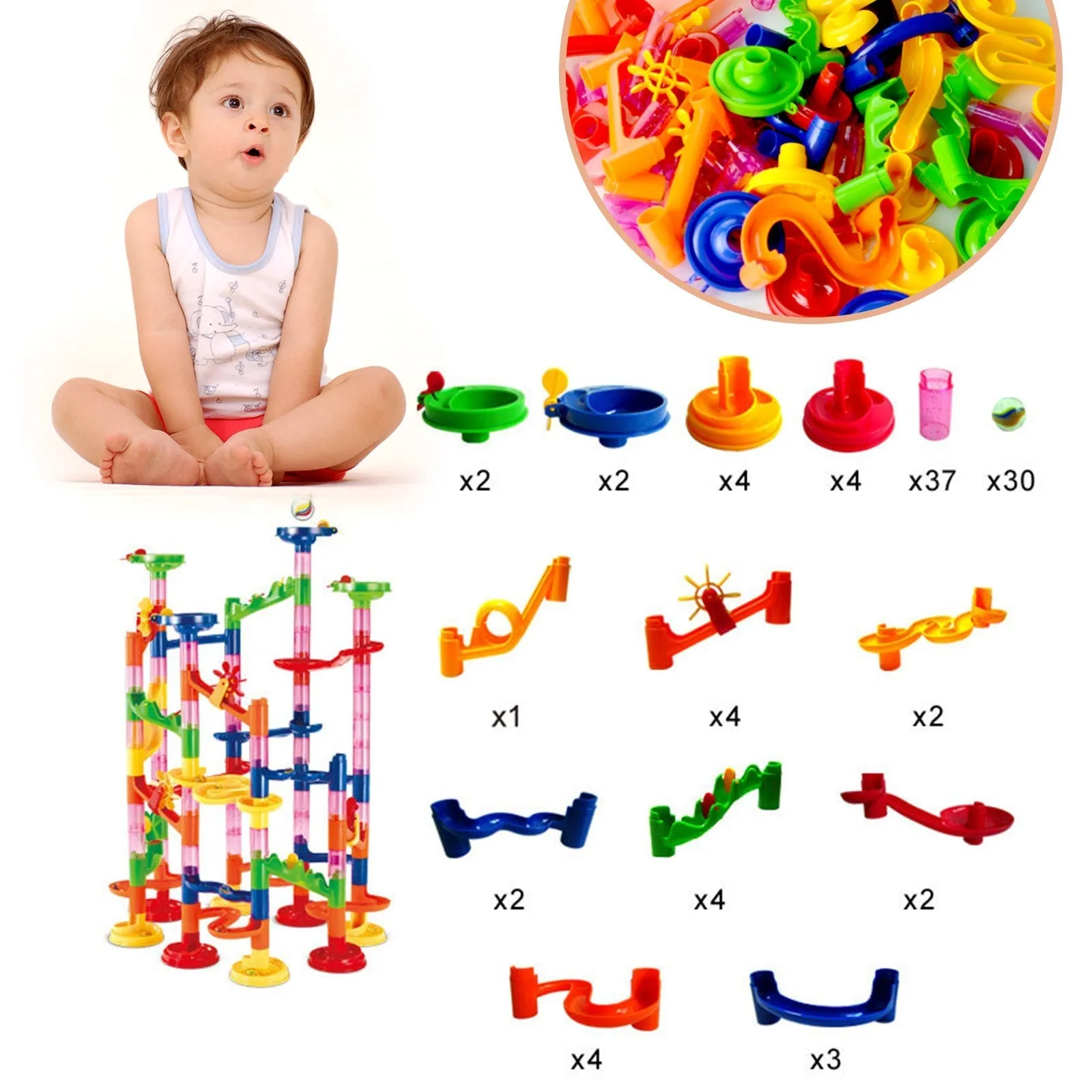 105pcs Kids Marble Run Race Set Railway Building Blocks Construction Track Toy Generic