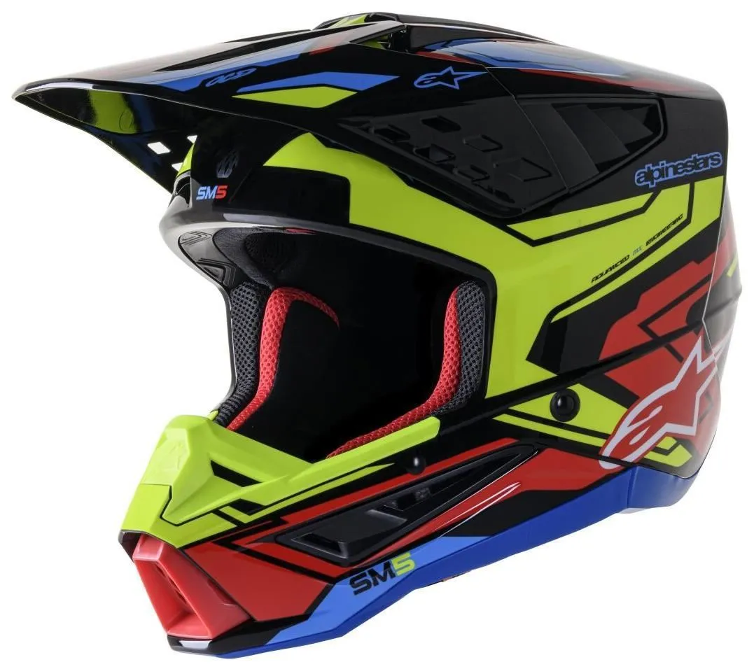Casco cross enduro Alpinestars Supertech M5 ACT2 colore nero-giallo-rosso