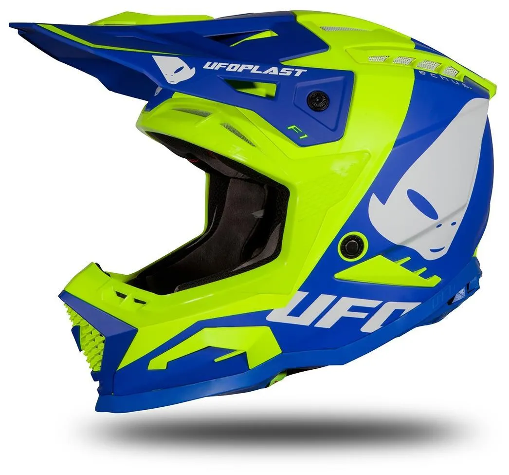 Casco cross enduro UFO Echus blu e giallo fluo opaco