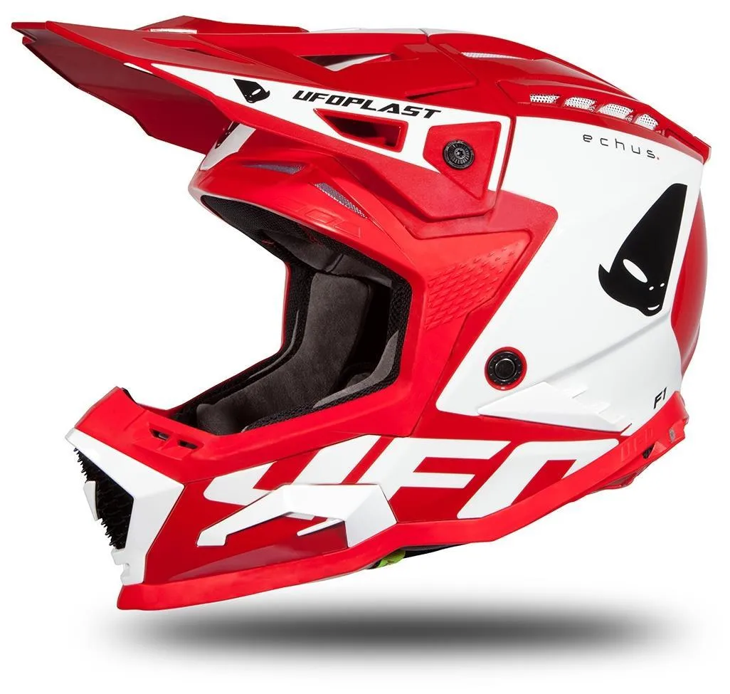 Casco cross enduro UFO Echus rosso e bianco lucido