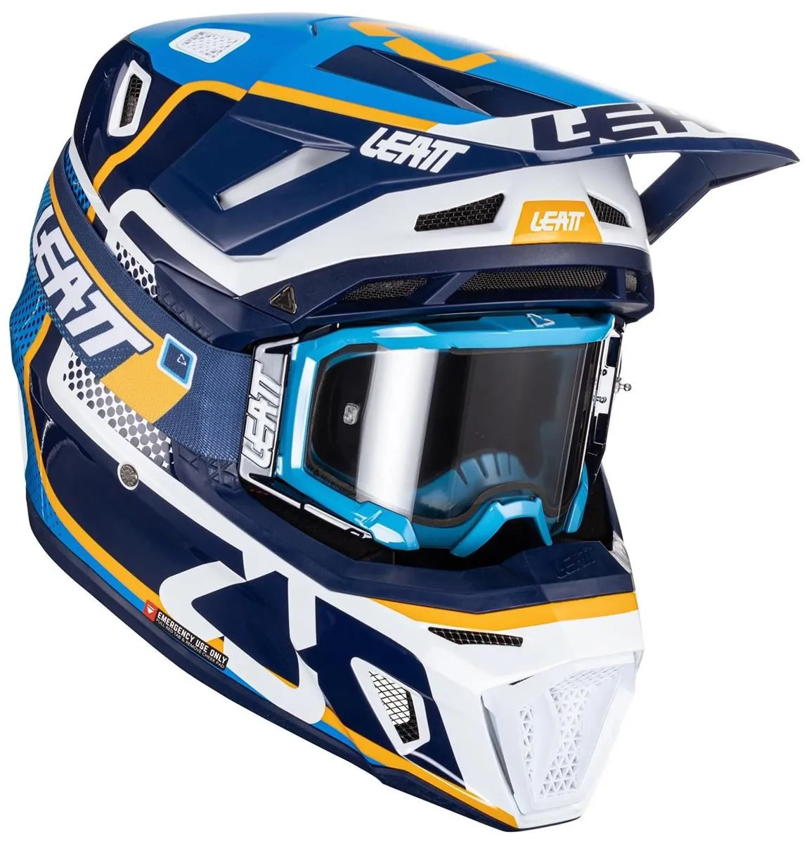 Casco cross enduro Leatt 8.5 in fibra composita colore azzurro-bianco-blu + Maschera Leatt Velocity inclusa