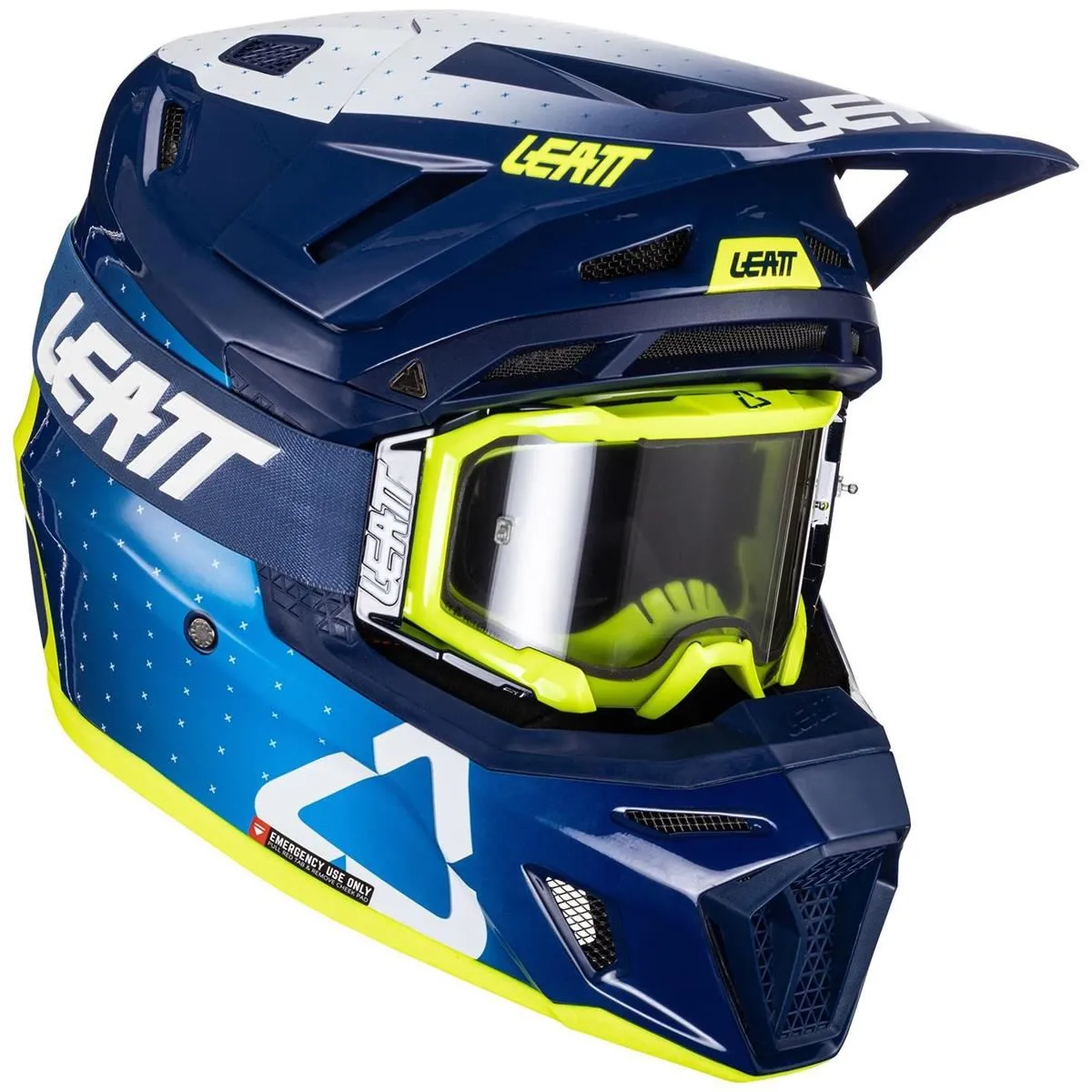 Casco cross enduro Leatt 8.5 in fibra composita colore blu-giallo fluo + Maschera Leatt Velocity inclusa