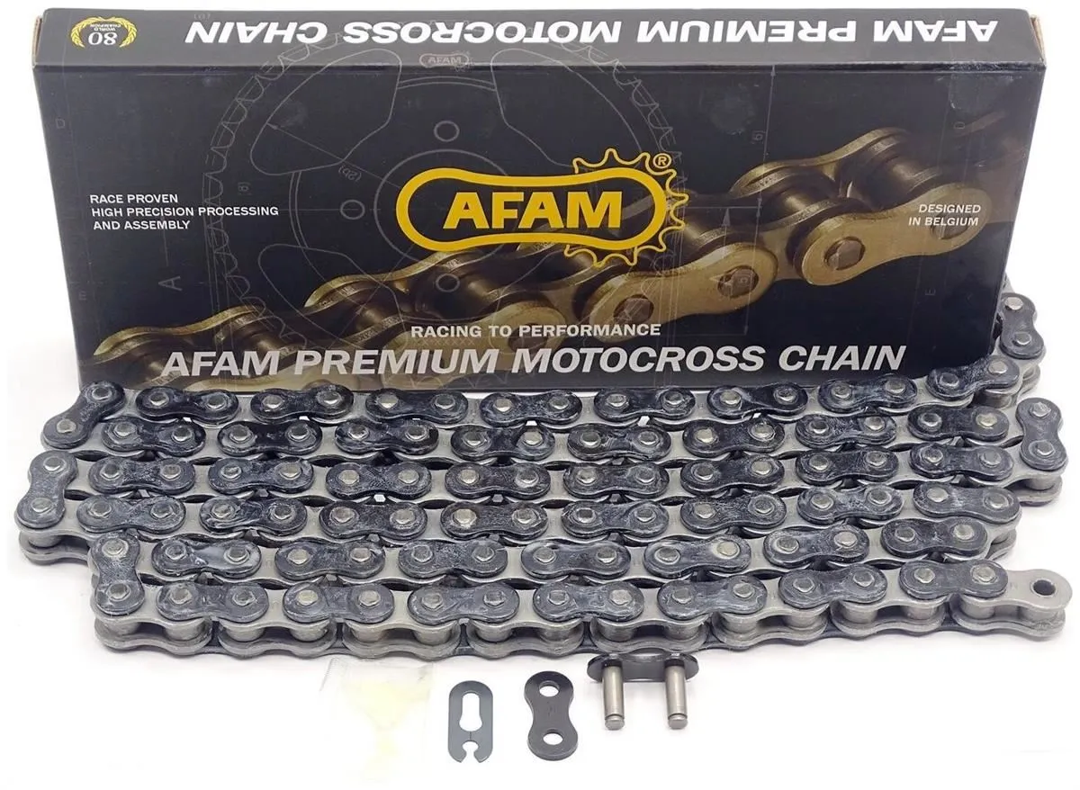 Catena passo 520 Afam MX6 Black & Chrome Off-Road 118 maglie senza O-RING e con giunto a clip