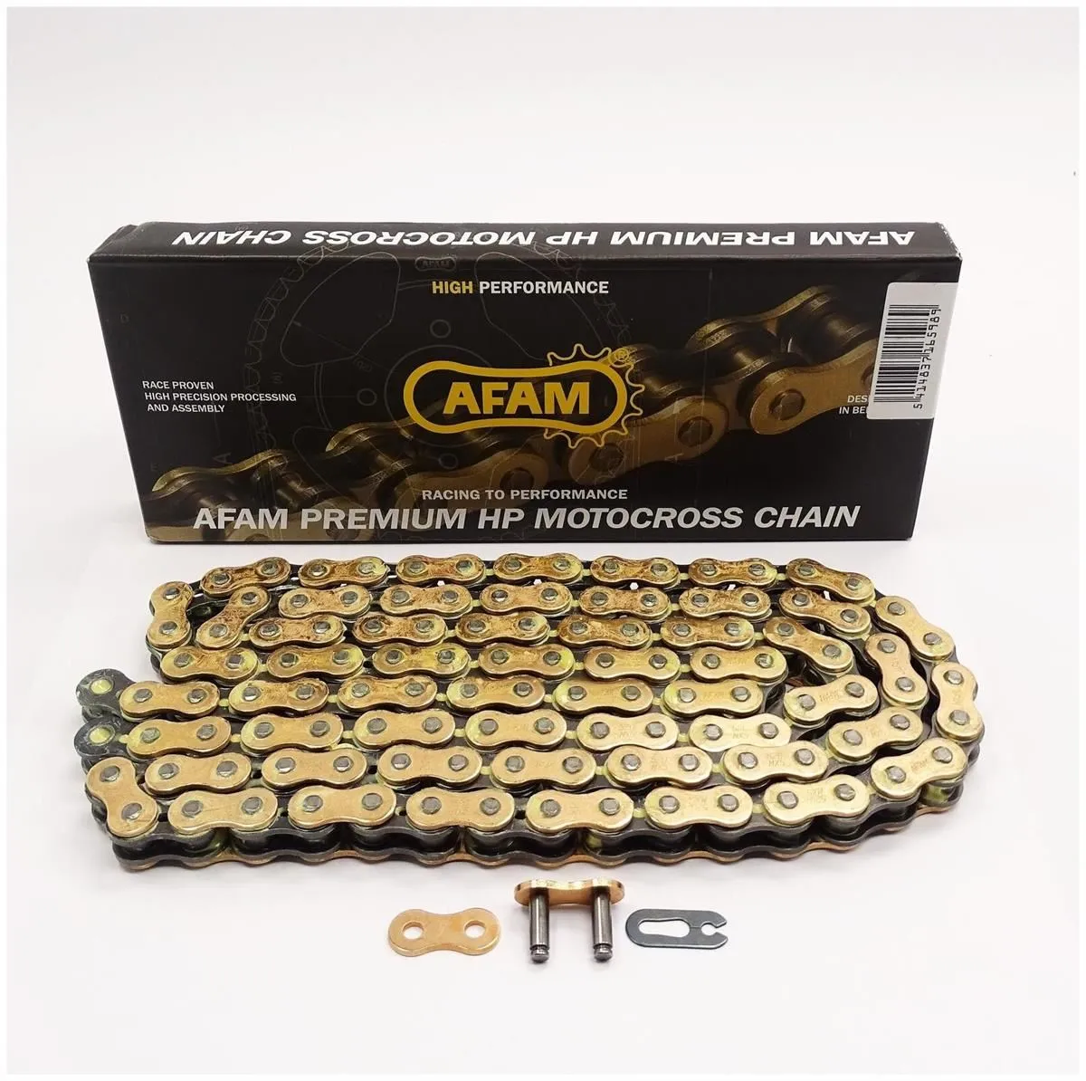 Catena passo 520 Afam MX6 Gold & Gold Off-Road 118 maglie senza O-RING e con giunto a clip