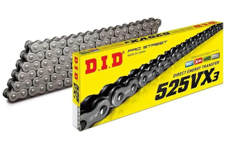 Catena passo 525 DID 525 VX3 B&B Natural Steel 120 maglie con X-RING e giunto a rivetto