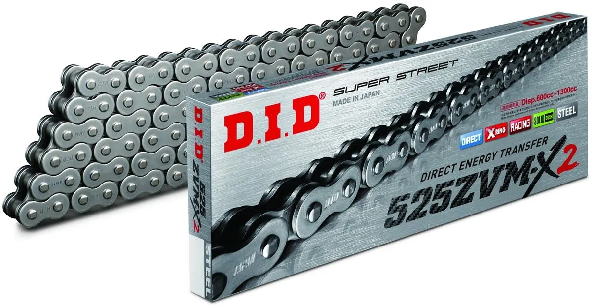 Catena passo 525 DID 525 ZVM-X2 B&B Natural Steel 120 maglie con X-RING e giunto a rivetto