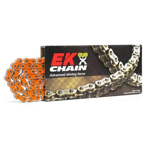 Catena passo 520 EK Chain MVXZ2 120 maglie con QX-RING e con giunto a rivetto colore arancione