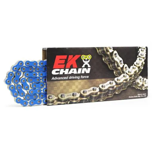 Catena passo 520 EK Chain MVXZ2 120 maglie con QX-RING e con giunto a rivetto colore blu