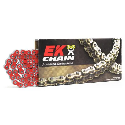 Catena passo 520 EK Chain MVXZ2 120 maglie con QX-RING e con giunto a rivetto colore rosso