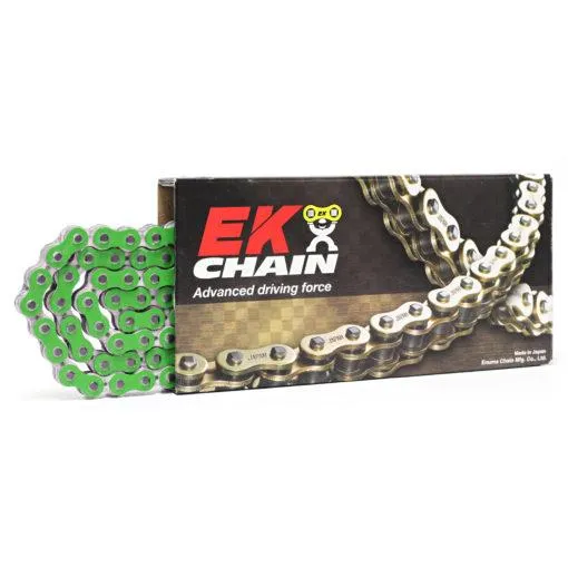 Catena passo 520 EK Chain MVXZ2 120 maglie con QX-RING e con giunto a rivetto colore verde