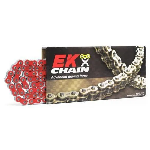 Catena passo 530 EK Chain MVXZ2 120 maglie con QX-RING e con giunto a rivetto colore rosso