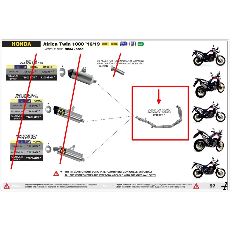 COLLETTORI RACING ARROW HONDA AFRICA TWIN 1000 2018-2019