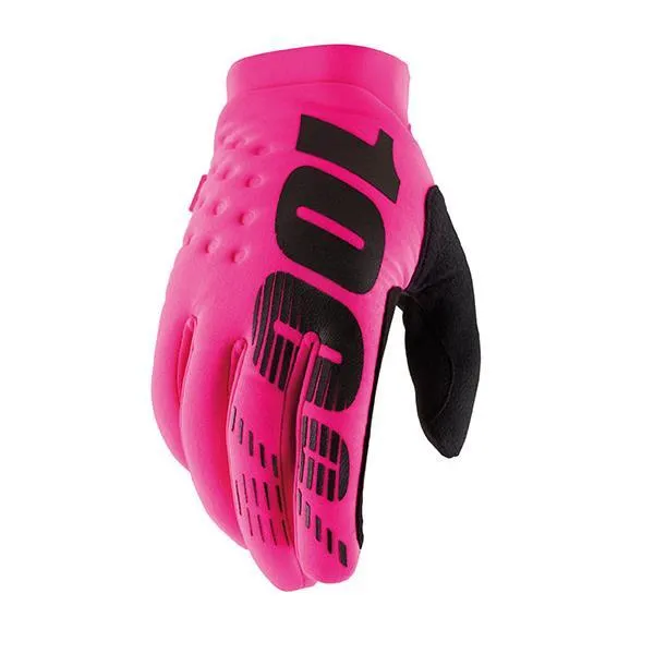 Guanti cross enduro 100 Brisker invernali rosa neon