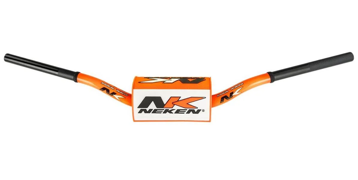 Manubrio Neken Radical Design da 28.6mm in alluminio colore Nero-Arancione Fluo-Bianco con paracolpi (Cod. R00026C-ORW)