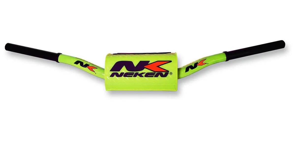 Manubrio Neken Radical Design da 28.6mm in alluminio colore Nero-Giallo Fluo con paracolpi (Cod. R00133C-YEF)