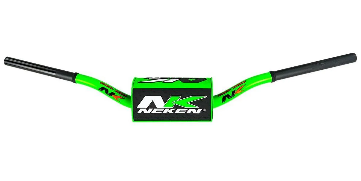 Manubrio Neken Radical Design da 28.6mm in alluminio colore Nero-Verde Fluo con paracolpi (Cod. R00133C-GRB)