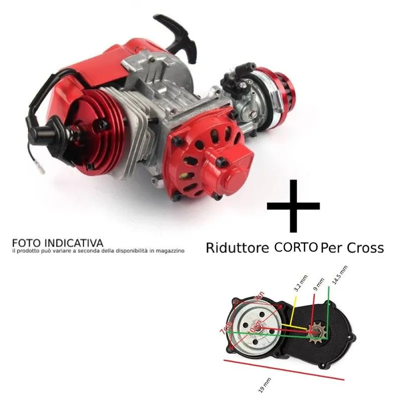Motore Mini Moto Quad Cross Testa Scomposta 49cc Carburatore 14 - Riduttore Corto