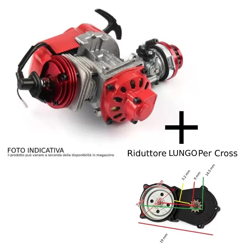 Motore Mini Moto Quad Cross Testa Scomposta 49cc Carburatore 14 - Riduttore Lungo