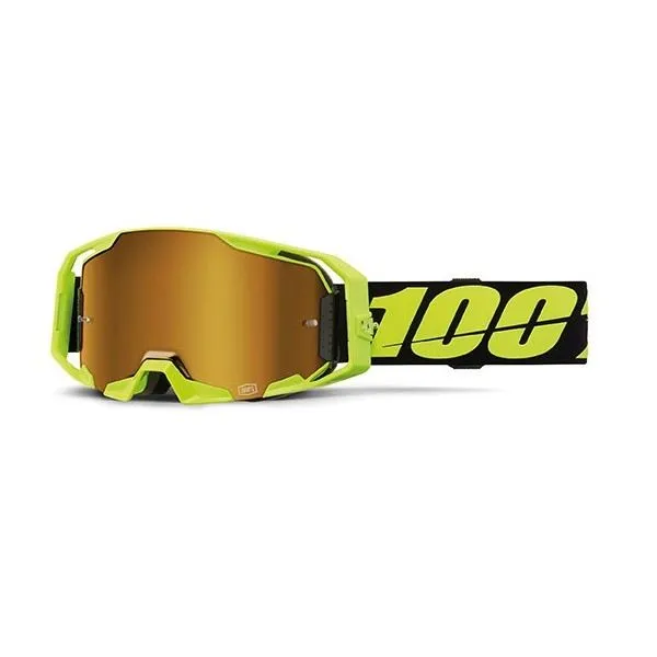 Occhiali Off-Road 100% ARMATIC NEON YELLOW - LENTE A SPECCHIO ORO