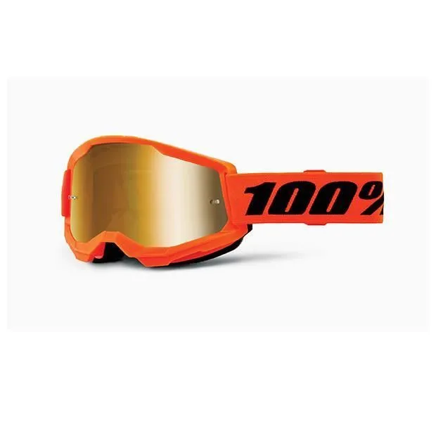Occhiali Off-Road 100% The STRATA 2 JUNIOR NEON ORANGE - LENTE A SPECCHIO ORO