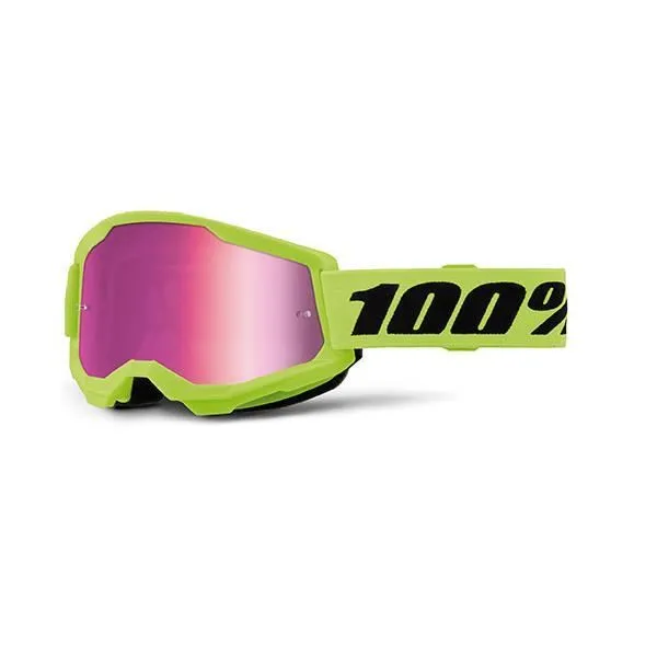 Occhiali Off-Road 100% The STRATA 2 JUNIOR NEON YELLOW - LENTE A SPECCHIO ROSA